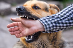 Dog biting a person’s hand